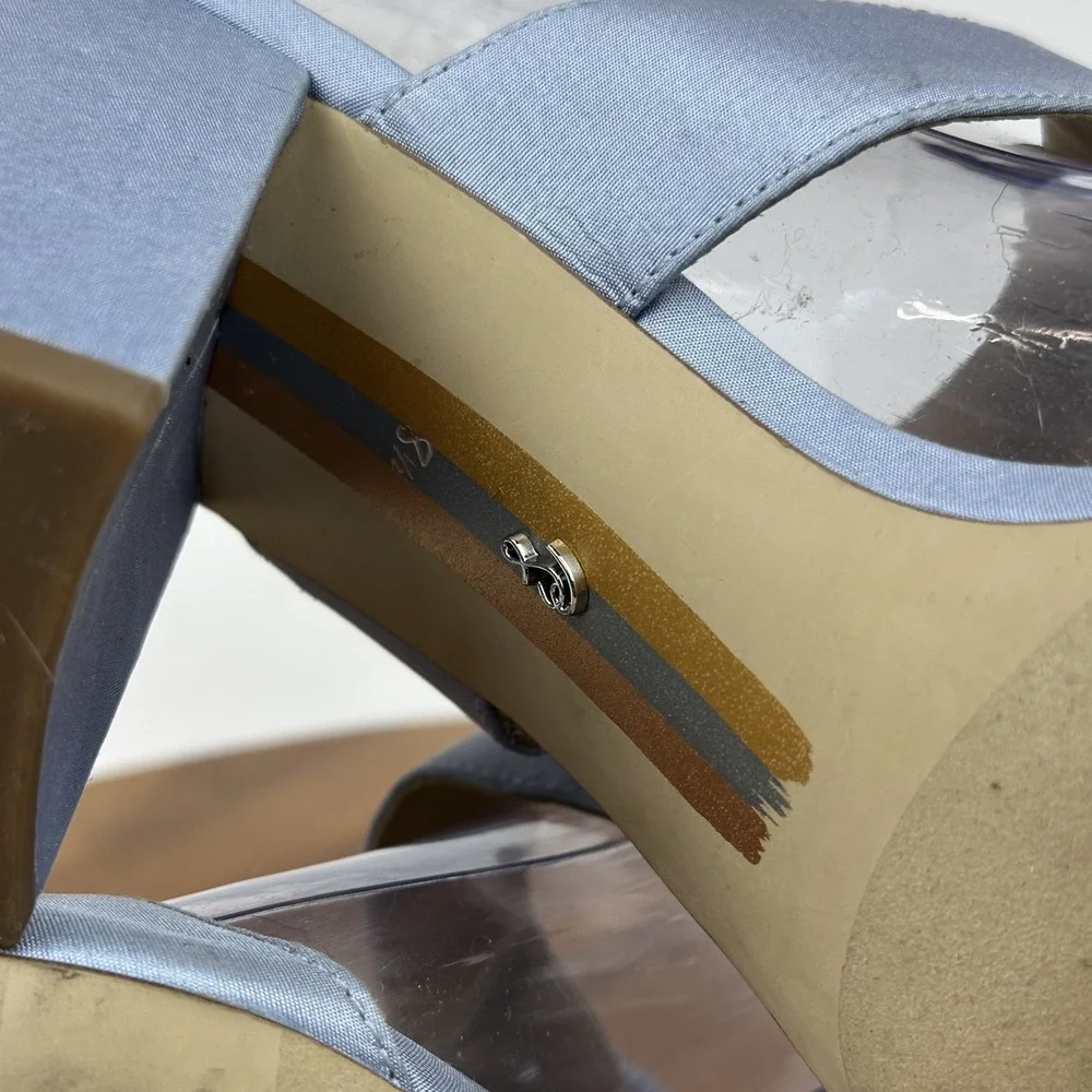 Womens Sam Edelman Dalton Blue Satin Buckle Open Toe Heels‎ Shoes Size 8.5 M GUC